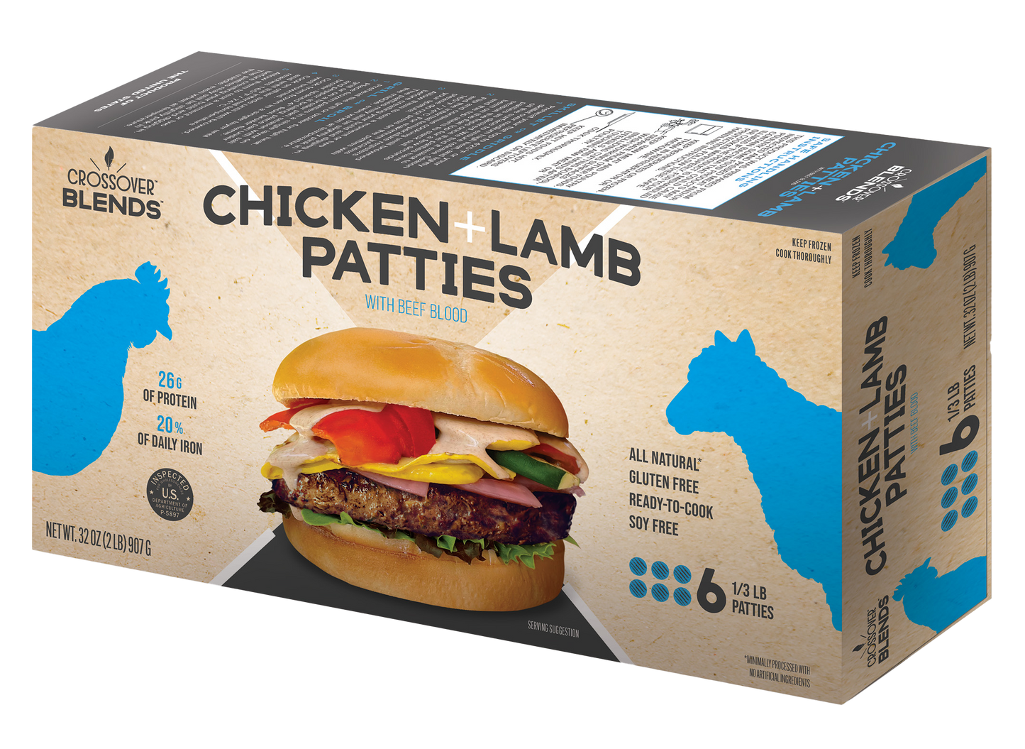 Foodservice: Crossover Blends<sup>TM</sup> Chicken & Lamb   60 x 1/3 lb burgers (20 lbs) with free shipping