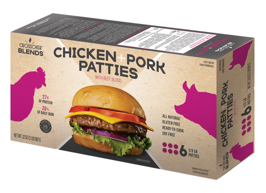 Retail:  Crossover Blends<sup>TM</sup>  Chicken & Pork 36 x 1/3 lb burgers (12 lbs) with free shipping
